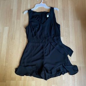 Black Romper with Attached Front Bow, Size 6